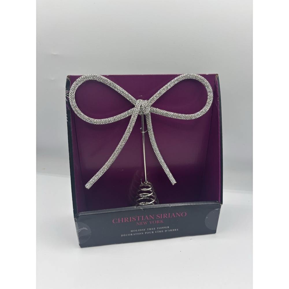 Christian Siriano Silver‎ Bedazzled Rhinestone Shiny Bow Christmas Tree Topper
